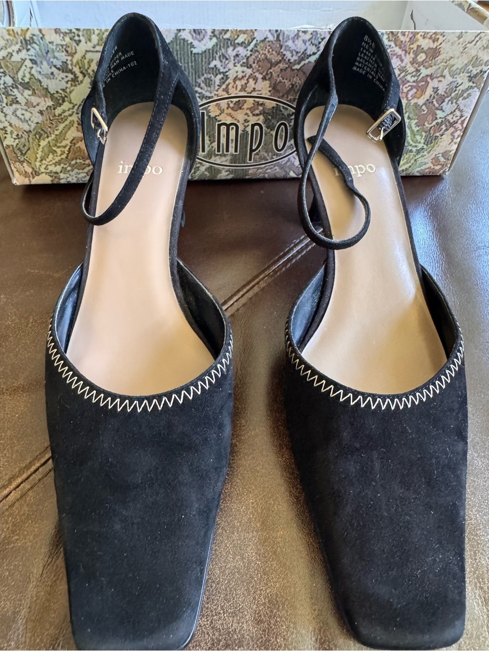Never worn Black Suede Square-Toe Ankle Strap heels